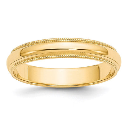 14K Gelbgold 4 mm Ehering, halbrund mit Milgrain