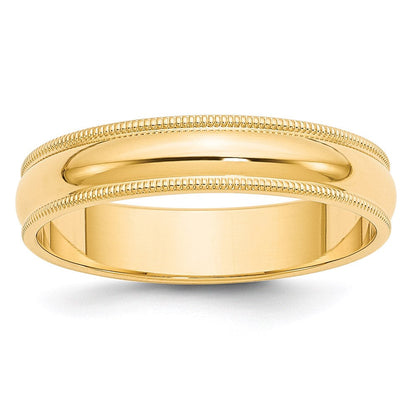 14K Gelbgold Ehering, 5 mm, halbrund, mit Milgrain