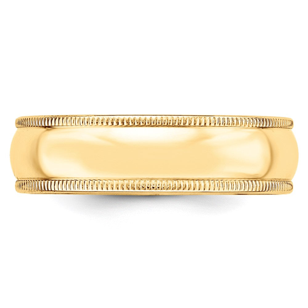 14K Gelbgold 6 mm Ehering, halbrund mit Milgrain