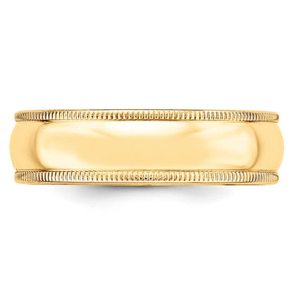 14K Gelbgold 6 mm Ehering, halbrund mit Milgrain