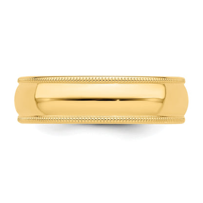 14K Gelbgold 6 mm Ehering, halbrund mit Milgrain