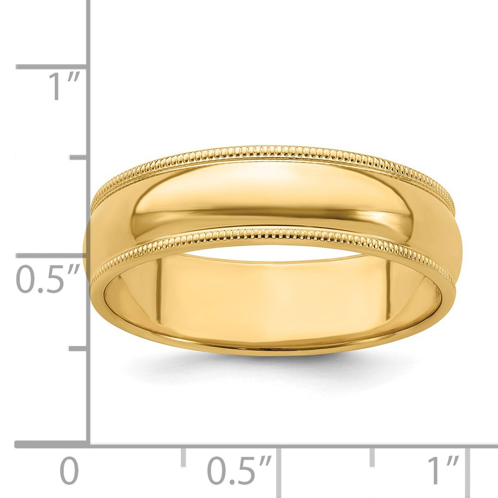 14K Gelbgold 6 mm Ehering, halbrund mit Milgrain