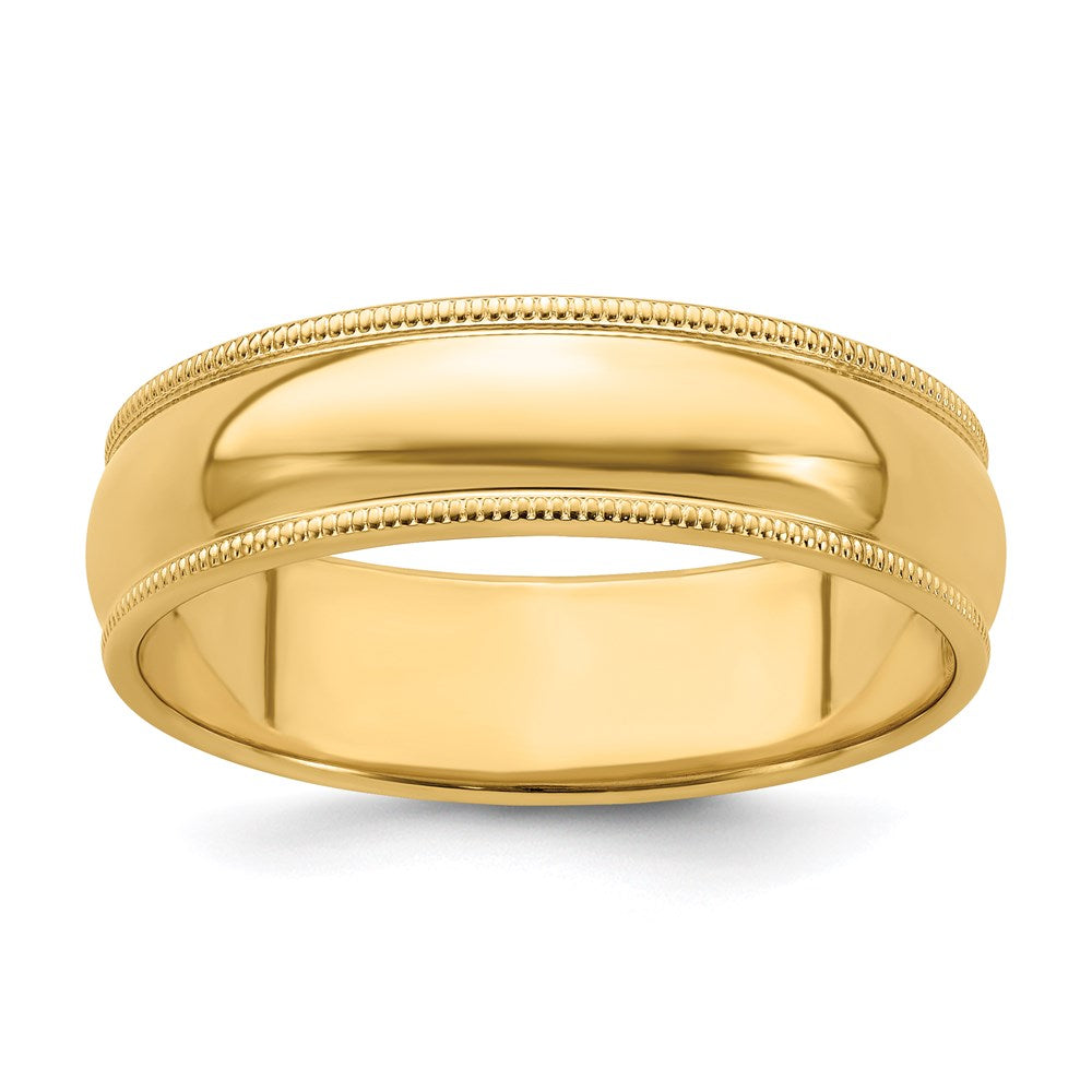 14K Gelbgold 6 mm Ehering, halbrund mit Milgrain