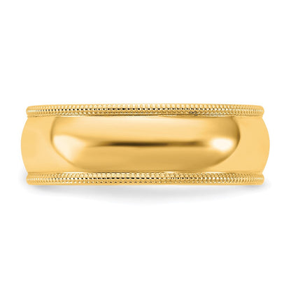 10K-Gelbgold 10Ky 6,5-mm-Halbrundring mit Milgrain-Kante, Größe 11