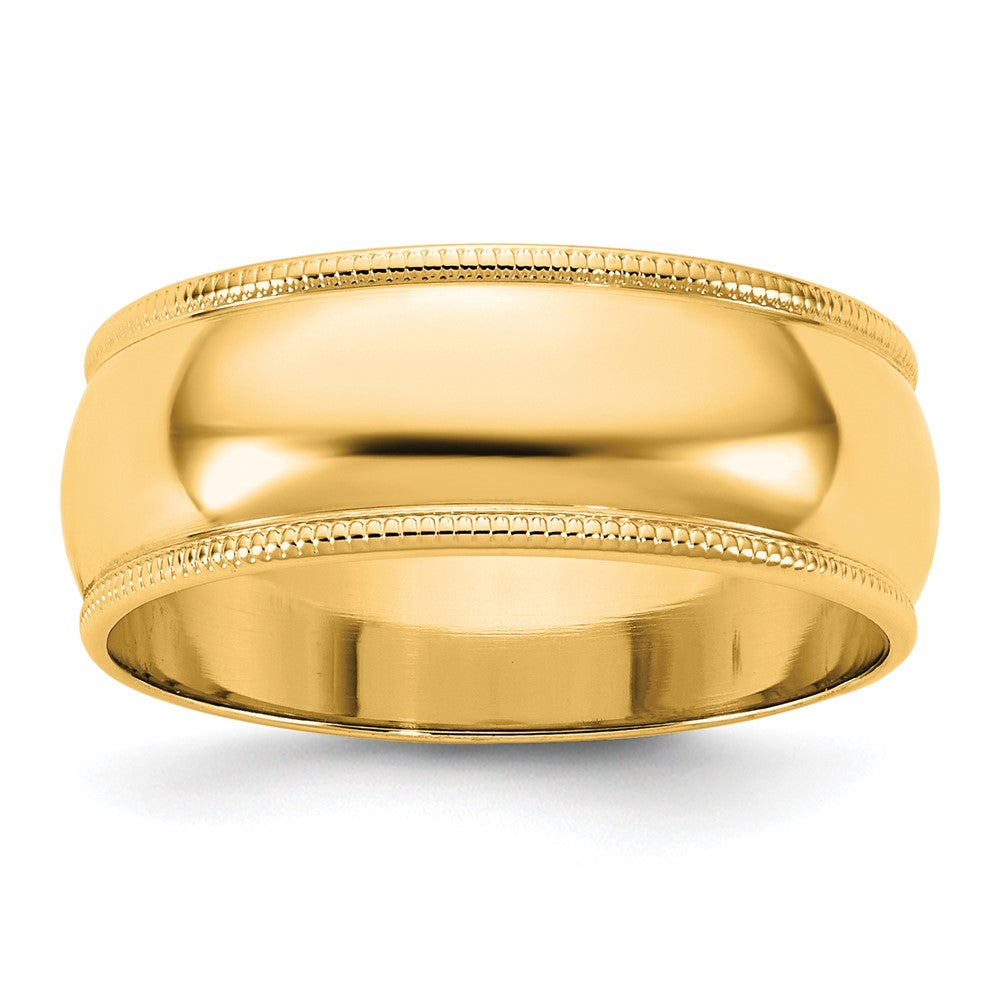 10K Gelbgold 10Ky 7mm Milgrain-Halbrund-Ring, Größe 8