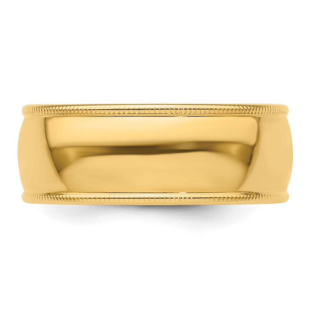 14K Gelbgold Ehering, 8 mm, halbrund mit Milgrain