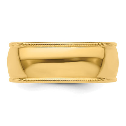 14K Gelbgold Ehering, 8 mm, halbrund mit Milgrain