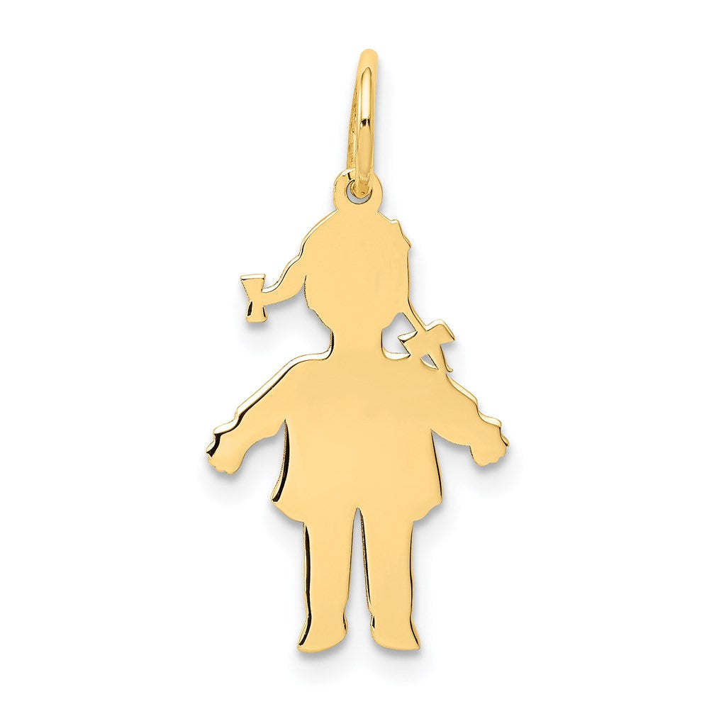 14K Gelbgold Schlicht Poliert Klein Mädchen Charm