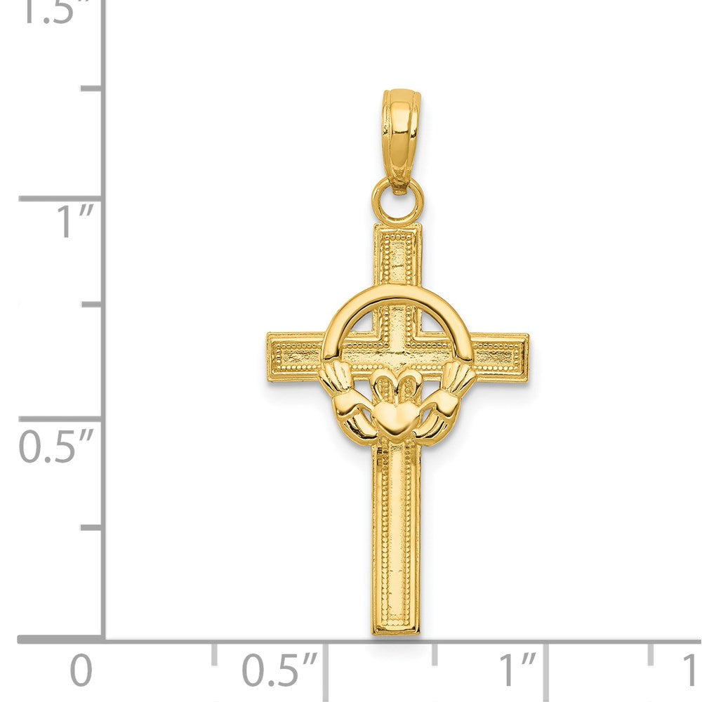 14K Gelbgold Poliert Claddagh Kreuz Anhänger