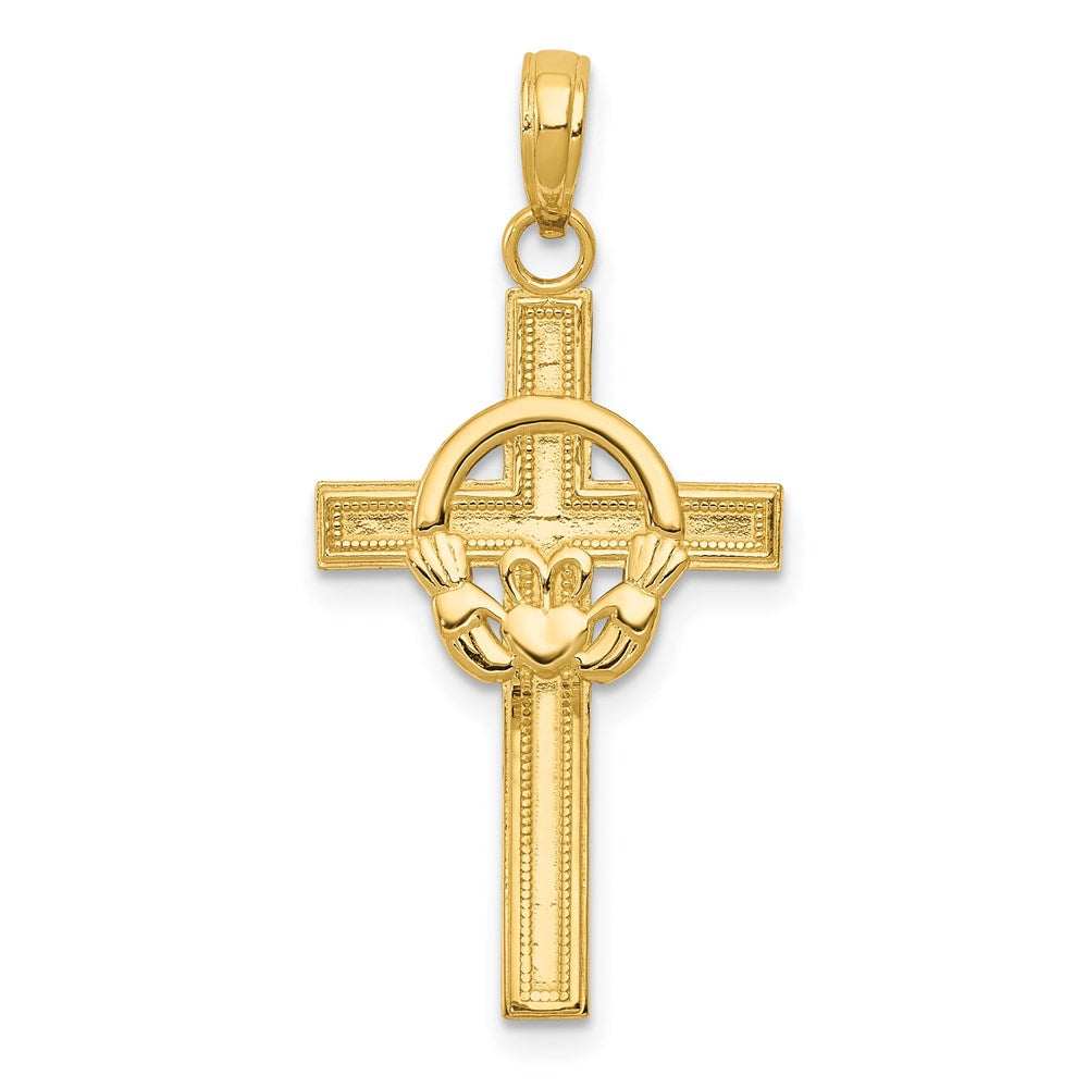 14K Gelbgold Poliert Claddagh Kreuz Anhänger