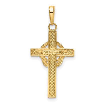 14K Gelbgold Grün Emailliert Claddagh Kreuz Anhänger