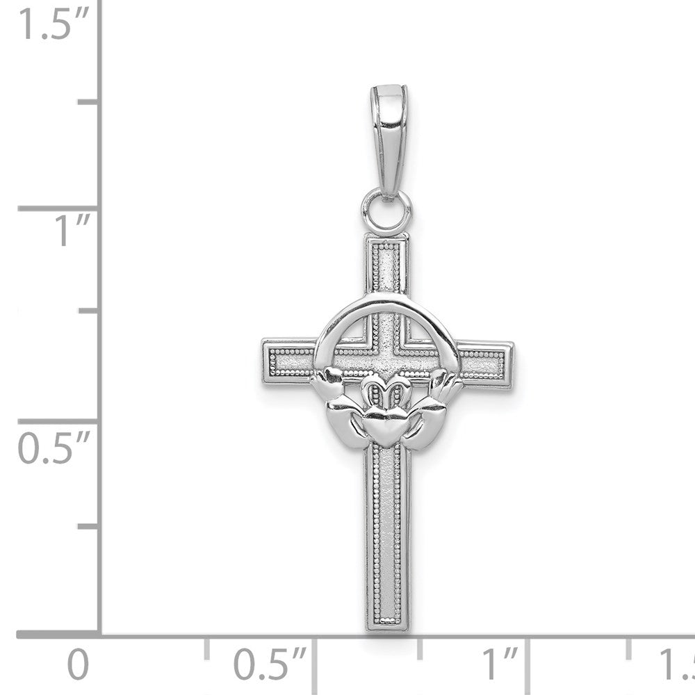14K Weißgold Poliert Claddagh Kreuz Anhänger