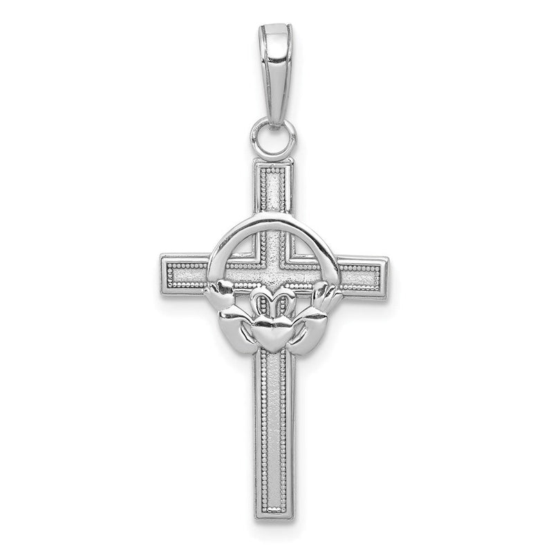 14K Weißgold Poliert Claddagh Kreuz Anhänger