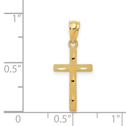 14K Gelbgold Satiniert Diamantiert Kreuz Anhänger