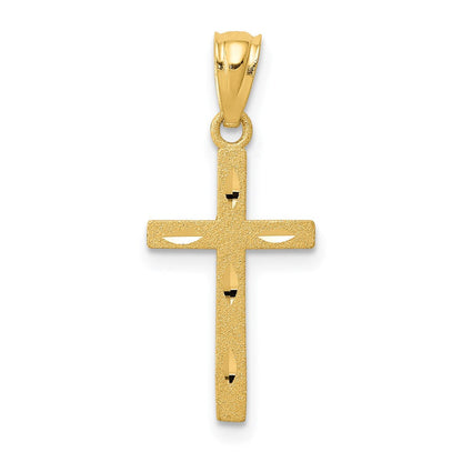 14K Gelbgold Satiniert Diamantiert Kreuz Anhänger