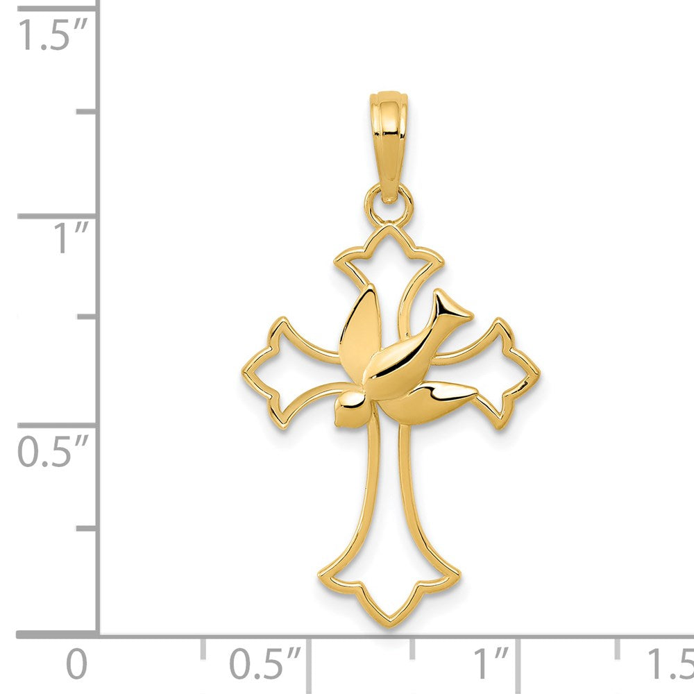 14K Gelbgold Taube Kreuz Anhänger