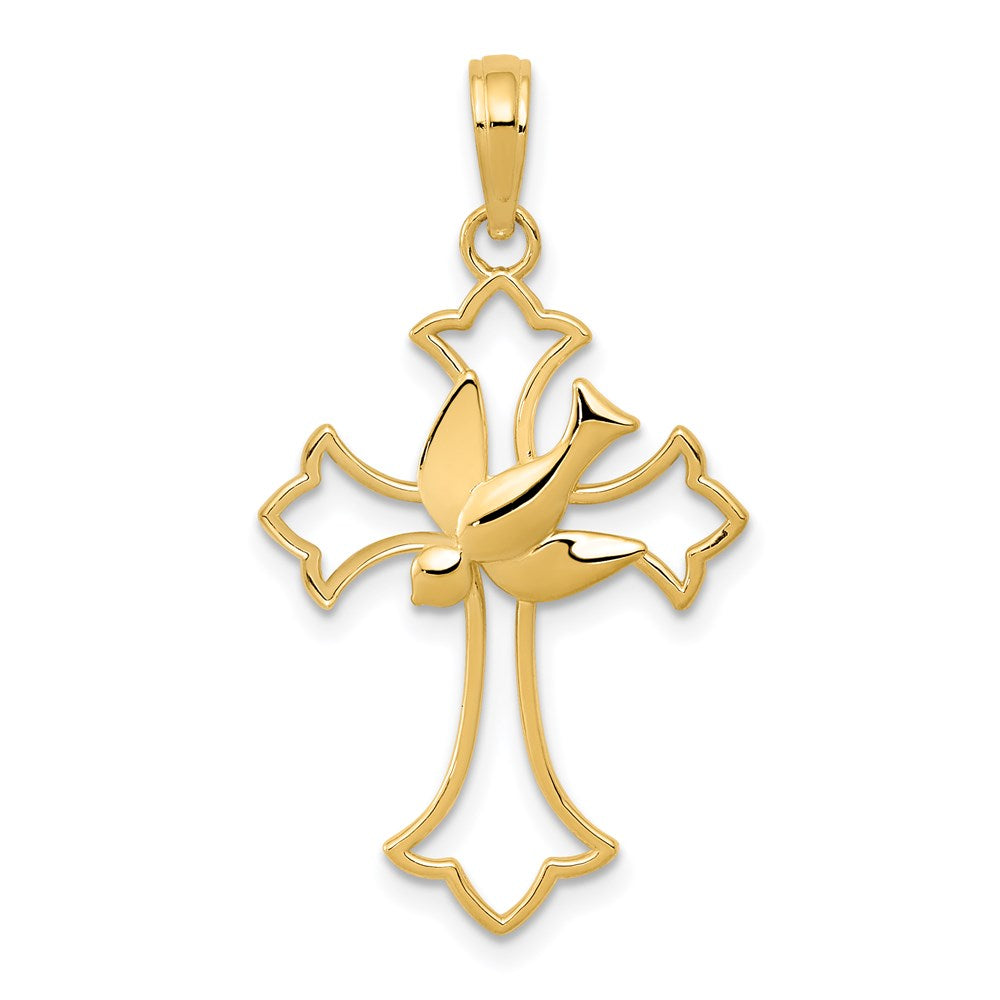 14K Gelbgold Taube Kreuz Anhänger