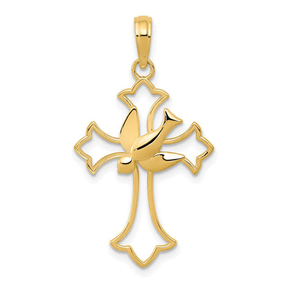 14K Gelbgold Taube Kreuz Anhänger
