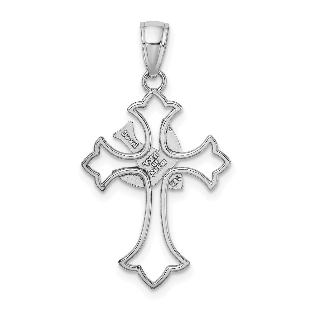 14K Weißgold Poliert Kreuz mit Taube Charm