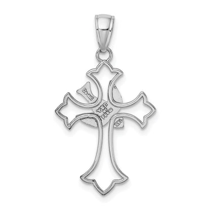 14K Weißgold Poliert Kreuz mit Taube Charm