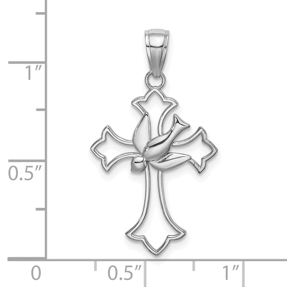 14K Weißgold Poliert Kreuz mit Taube Charm