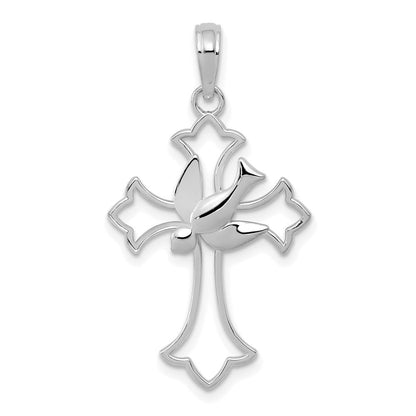 14K Weißgold Poliert Kreuz mit Taube Charm