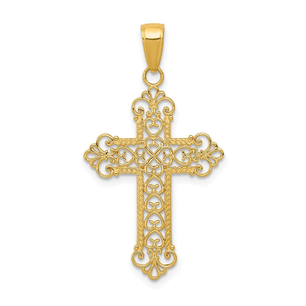 14K Gelbgold Fleur De Lis Kreuz Charm