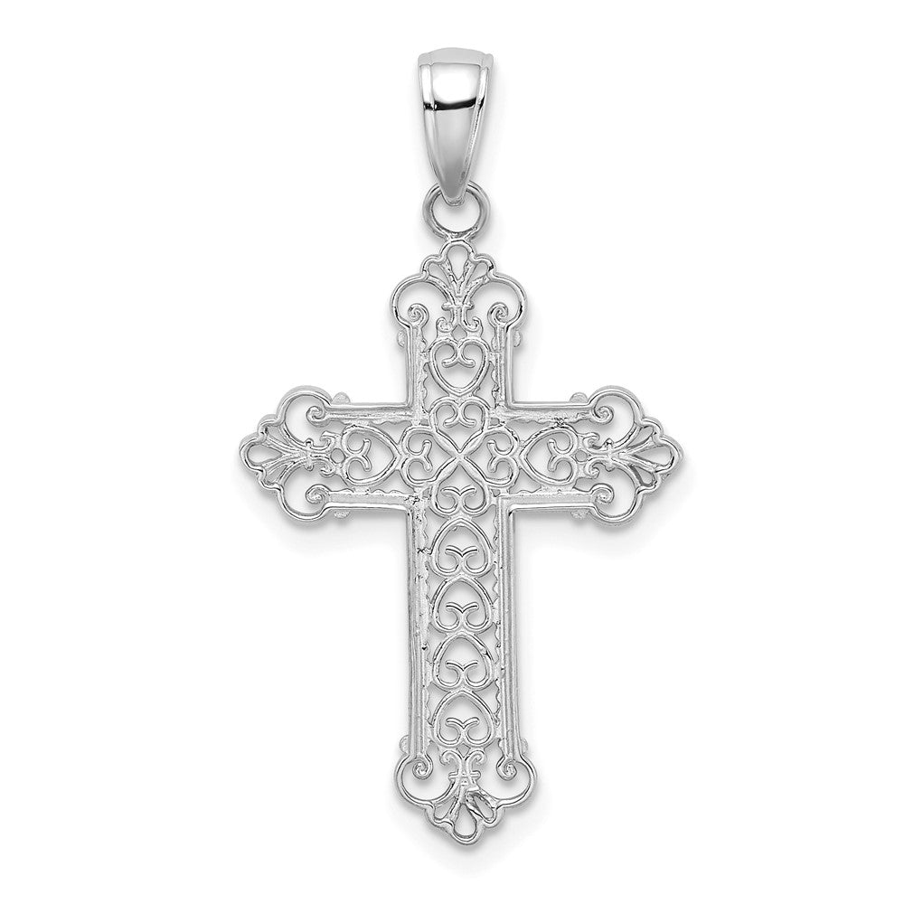 14K Weißgold Fleur De Lis Kreuz Charm
