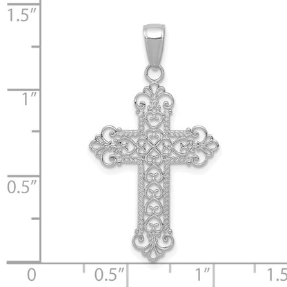 14K Weißgold Fleur De Lis Kreuz Charm