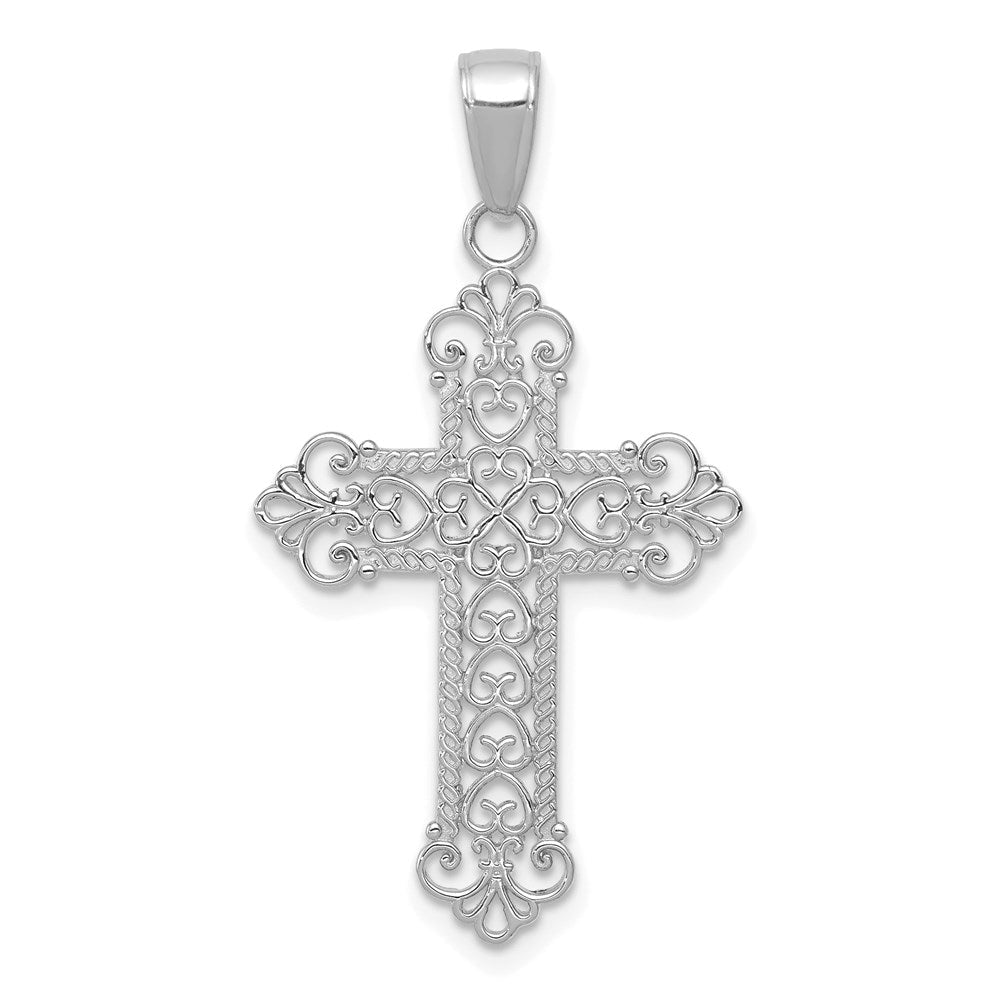 14K Weißgold Fleur De Lis Kreuz Charm