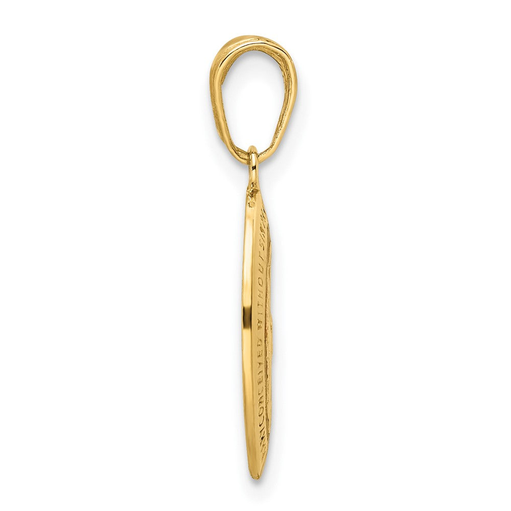 14k Gelbgold Miraculous-Medaille-Anhänger mit roter Emaillierung