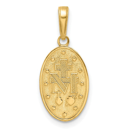 14k Gelbgold Miraculous-Medaille-Anhänger mit roter Emaillierung