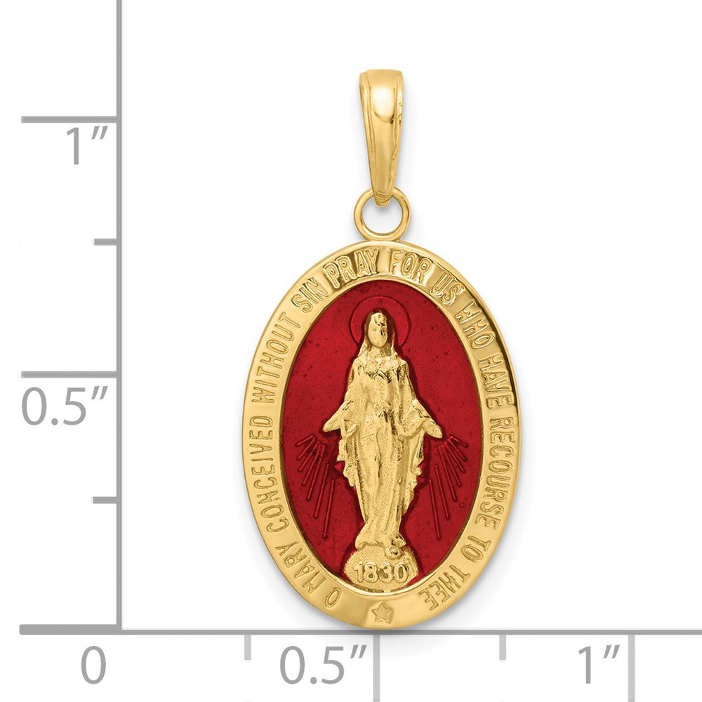 14K Gelbgold Anhänger mit rot emaillierter Wundertätiger Medaille