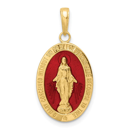 14K Gelbgold Anhänger mit rot emaillierter Wundertätiger Medaille