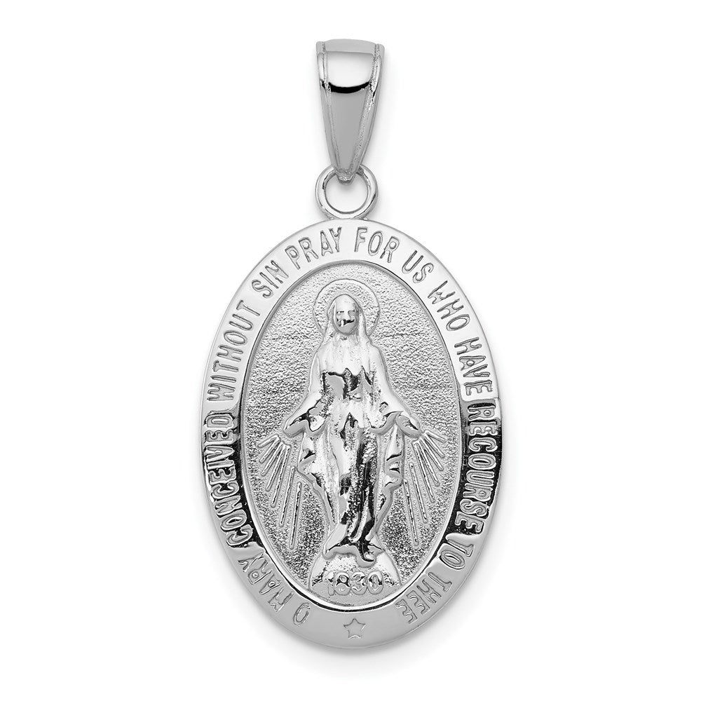 14K Weißgold Wundertätige Medaille Anhänger