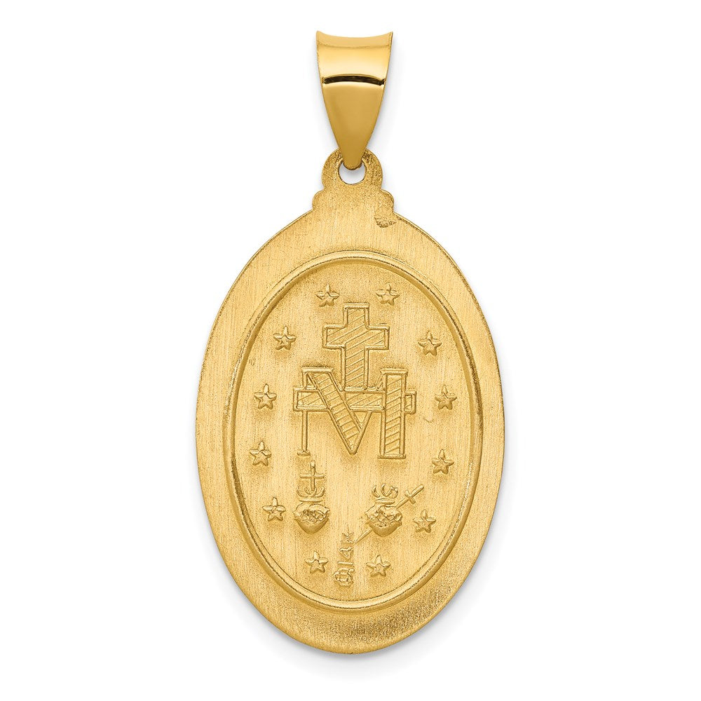 14K Gelbgold Hohl Wundertätig Medaille Oval Anhänger