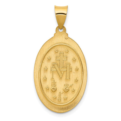 14K Gelbgold Hohl Wundertätig Medaille Oval Anhänger