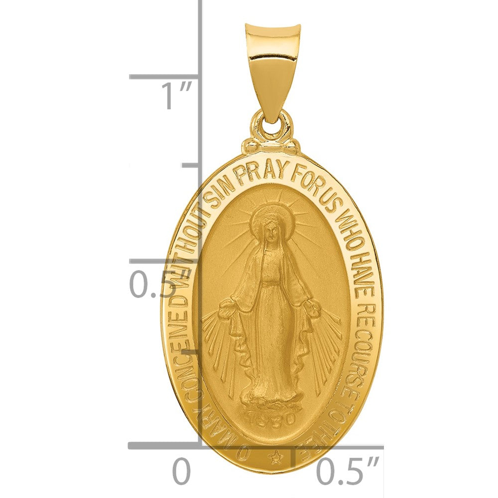 14K Gelbgold Hohl Wundertätig Medaille Oval Anhänger
