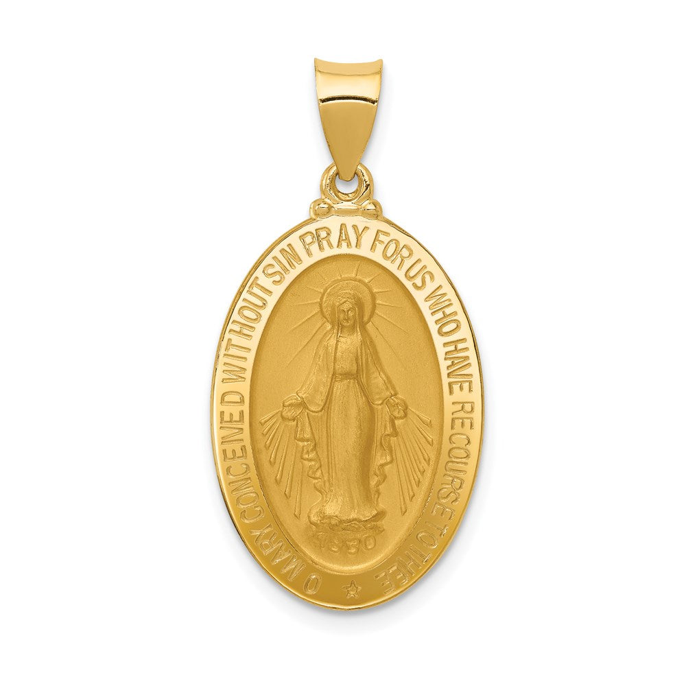 14K Gelbgold Hohl Wundertätig Medaille Oval Anhänger