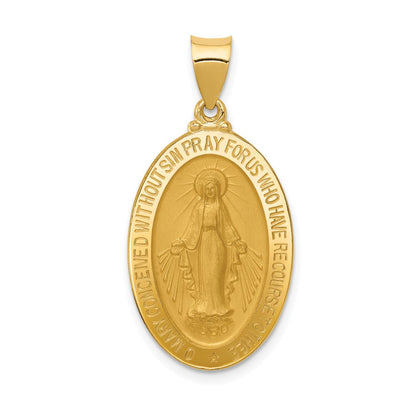 14K Gelbgold Hohl Wundertätig Medaille Oval Anhänger