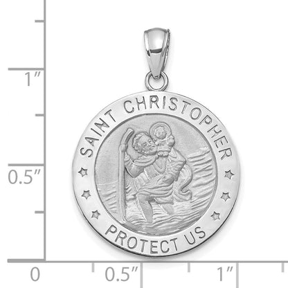 14K Weißgold Christophorus-Medaille Charm, poliert/satiniert