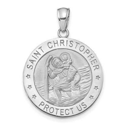 14K Weißgold Christophorus-Medaille Charm, poliert/satiniert