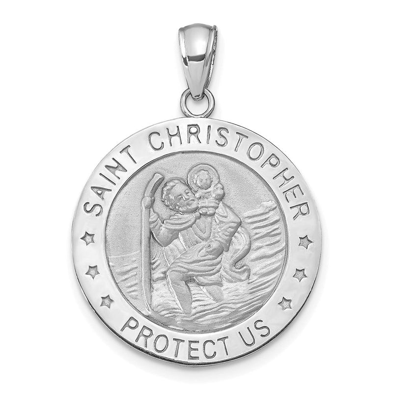 14K Weißgold Christophorus-Medaille Charm, poliert/satiniert
