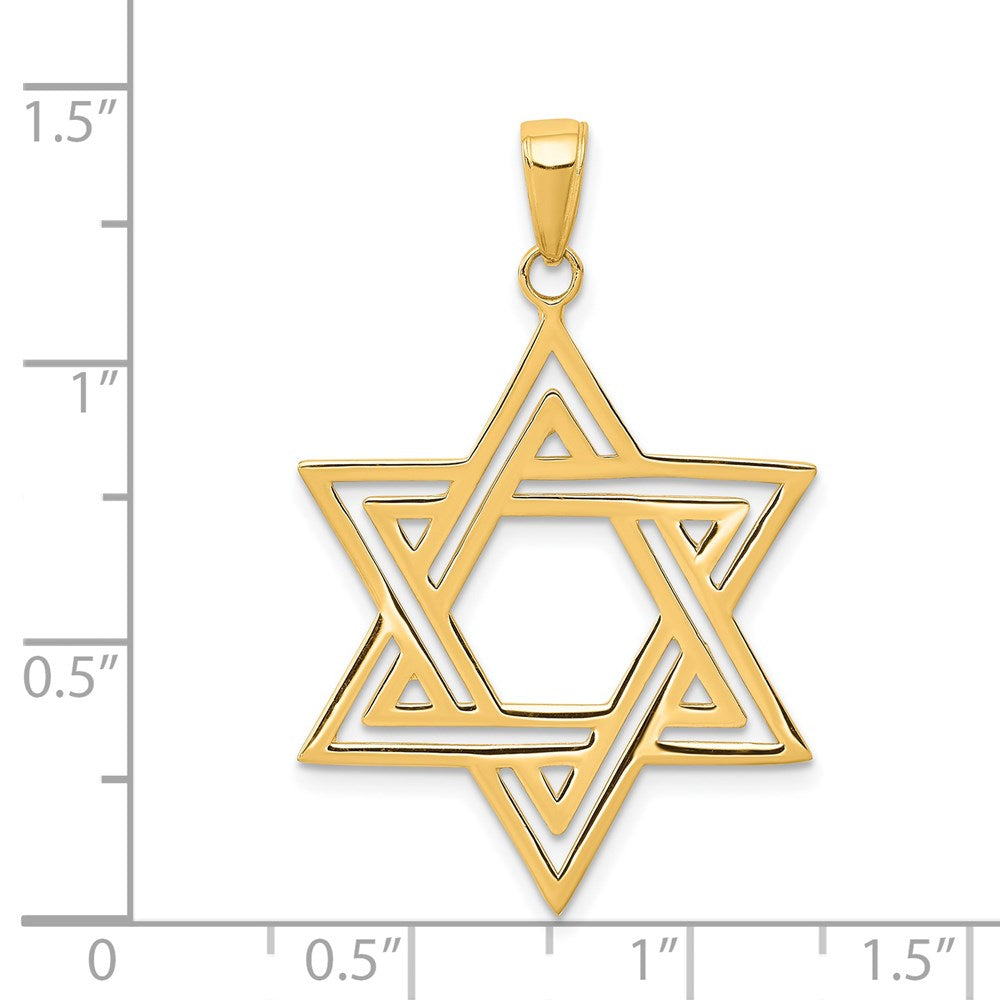 14K Gelbgold Massiv Polierter Davidstern-Charm