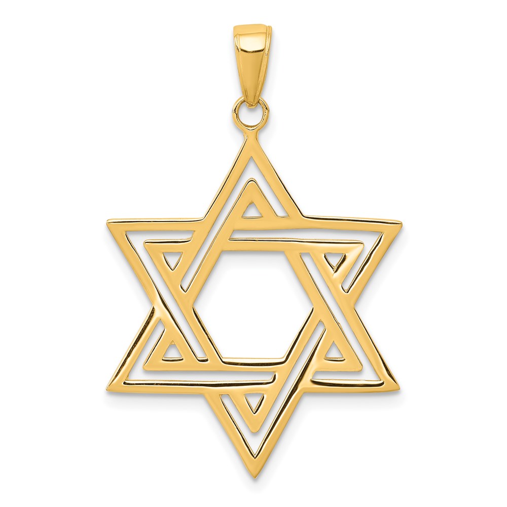 14K Gelbgold Massiv Polierter Davidstern-Charm