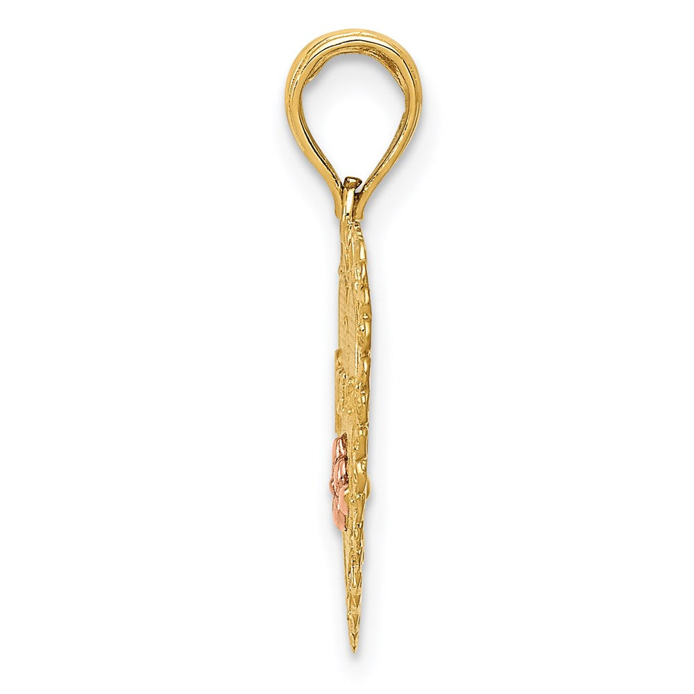 14K Bicolor Oma Herz mit Blume Charm