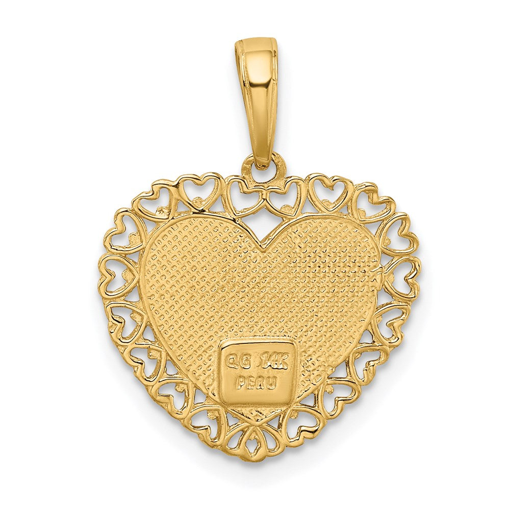 14K Bicolor Oma Herz mit Blume Charm