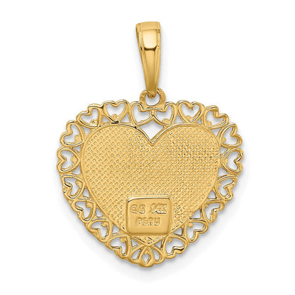 14K Bicolor Oma Herz mit Blume Charm