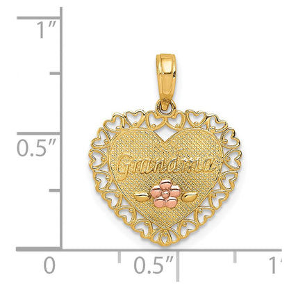 14K Bicolor Oma Herz mit Blume Charm