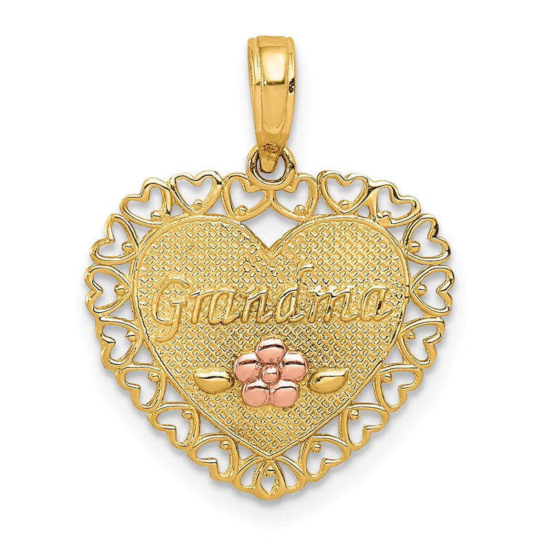 14K Bicolor Oma Herz mit Blume Charm